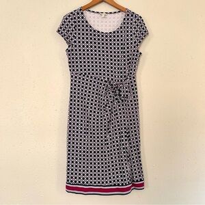 🦋Talbots Blue Purple Geometric Short Sleeve Mini Dress Medium Comfy Stretch